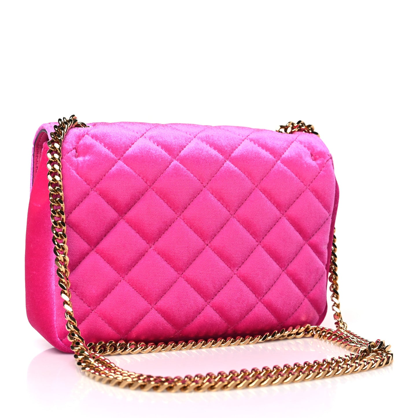 Velvet Quilted Medusa Chain Crossbody Pink