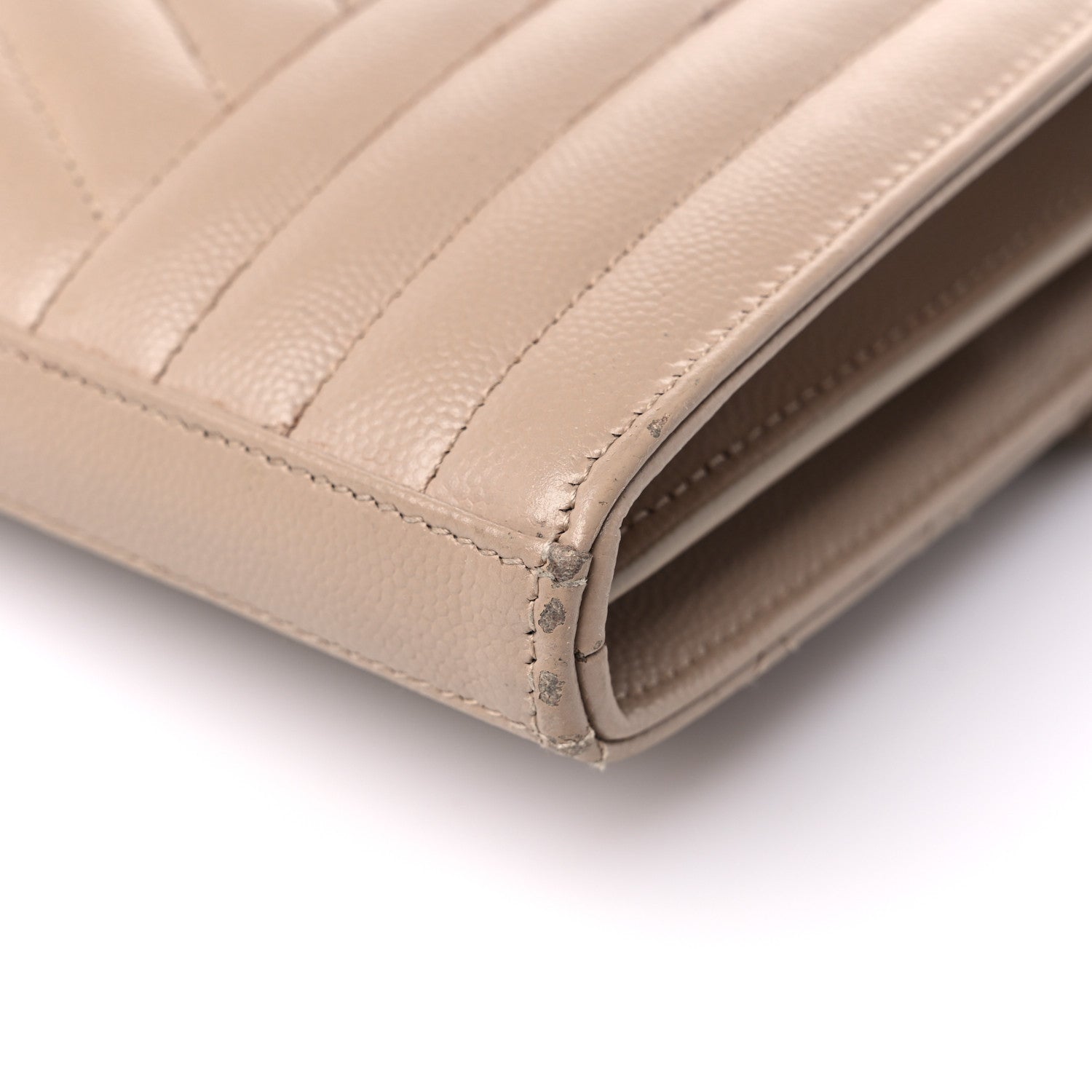 Saint Laurent Grain De Poudre Mixed Matelasse Triquilt Monogram Chain Wallet Dark Beige 11 of 16