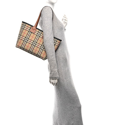 Burberry Cotton Vintage Check Medium London Tote Bag Briar Brown Black 2 of 11