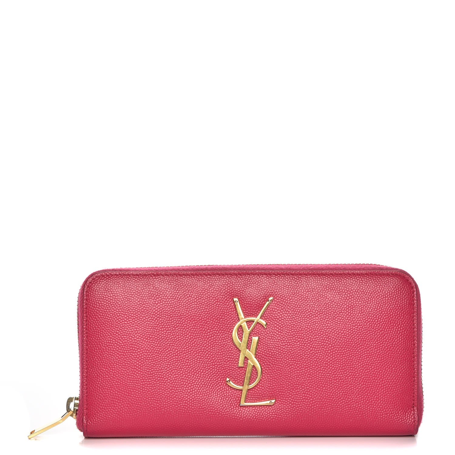 Saint Laurent Grain De Poudre Monogram Zip Around Wallet Lipstick Fuchsia 1 of 6