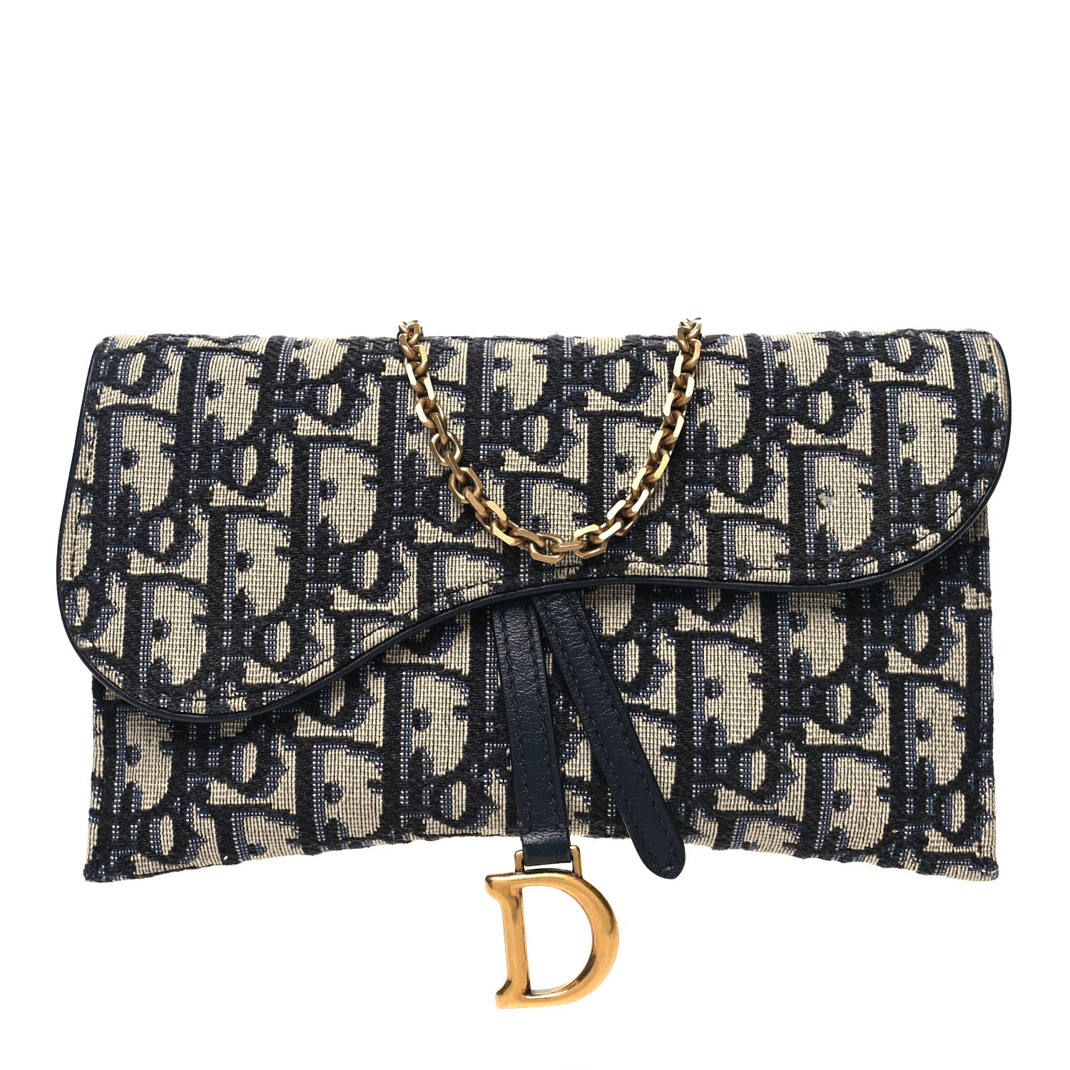 Christian Dior Oblique Saddle Chain Long Wallet Blue 1 of 10
