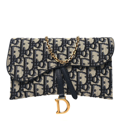 Christian Dior Oblique Saddle Chain Long Wallet Blue 1 of 10