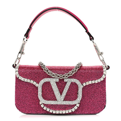 Valentino Garavani Swarovski Crystal Embroidered Vlogo Small Loco Shoulder Bag Crystal Magenta Silver 1 of 11