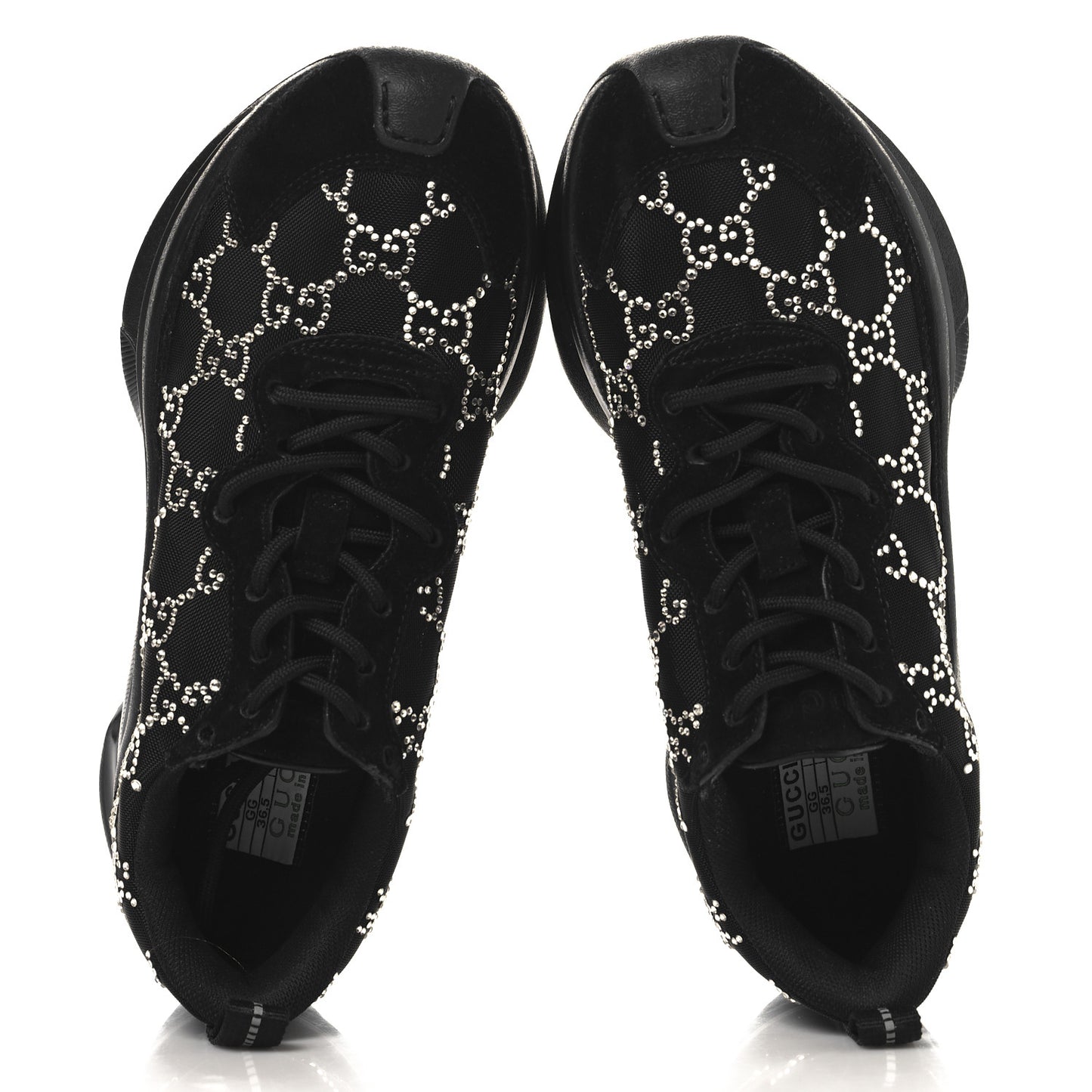 Tela Retino Mesh Crystal Suede GG Monogram Womens Gucci Run Sneakers 36.5 Black Silver