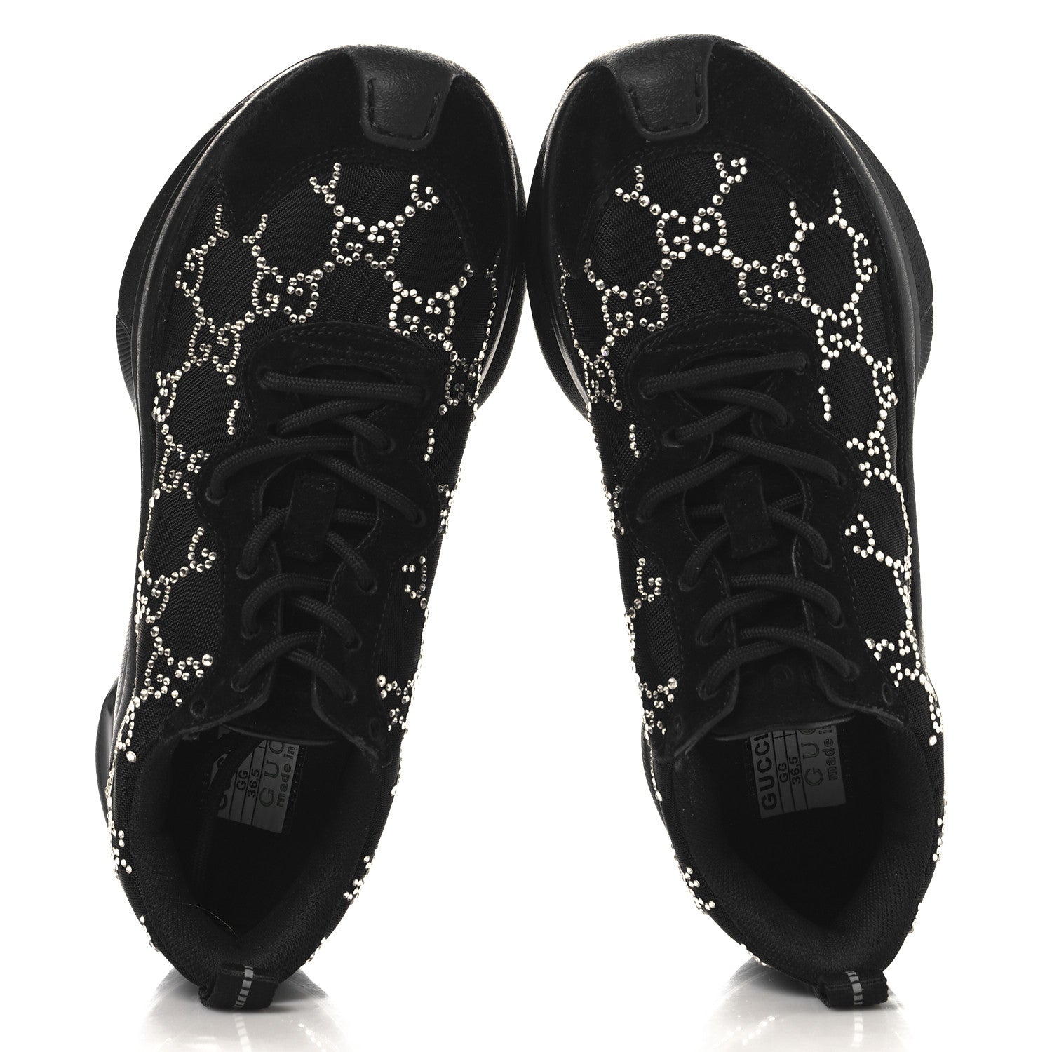 Gucci Tela Retino Mesh Crystal Suede GG Monogram Womens Gucci Run Sneakers 36.5 Black Silver 2 of 11