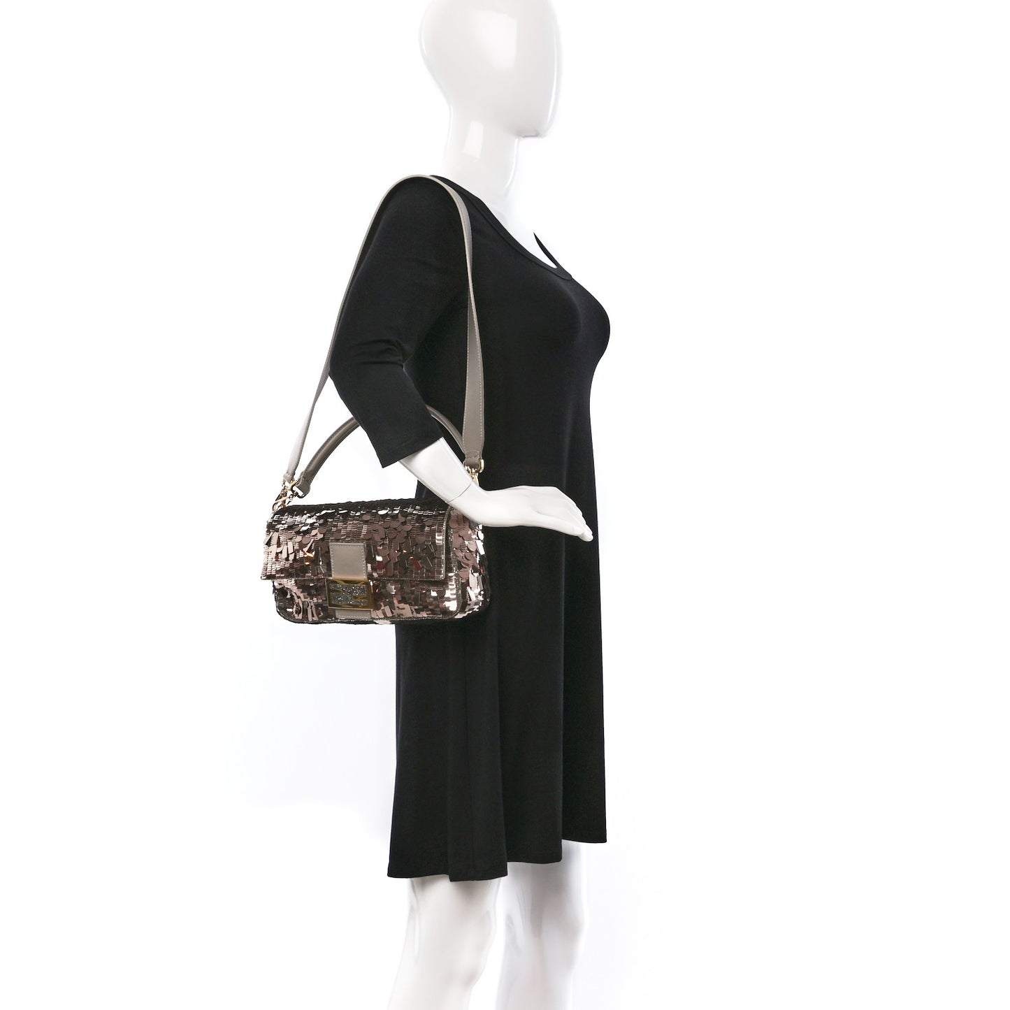 Sequin Paillettes Vitello Grace Sex and the City Baguette Tortora