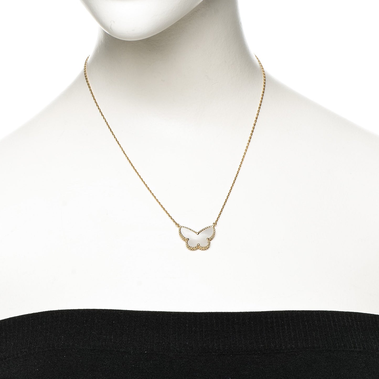18K Yellow Gold Mother of Pearl Lucky Alhambra Butterfly Pendant Necklace