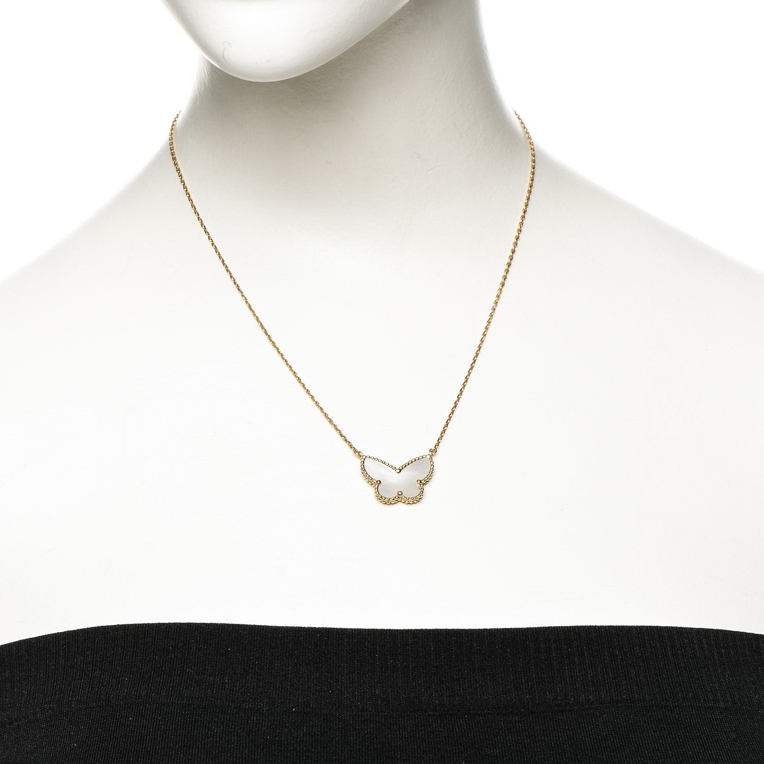 Van Cleef & Arpels 18K Yellow Gold Mother of Pearl Lucky Alhambra Butterfly Pendant Necklace 2 of 6