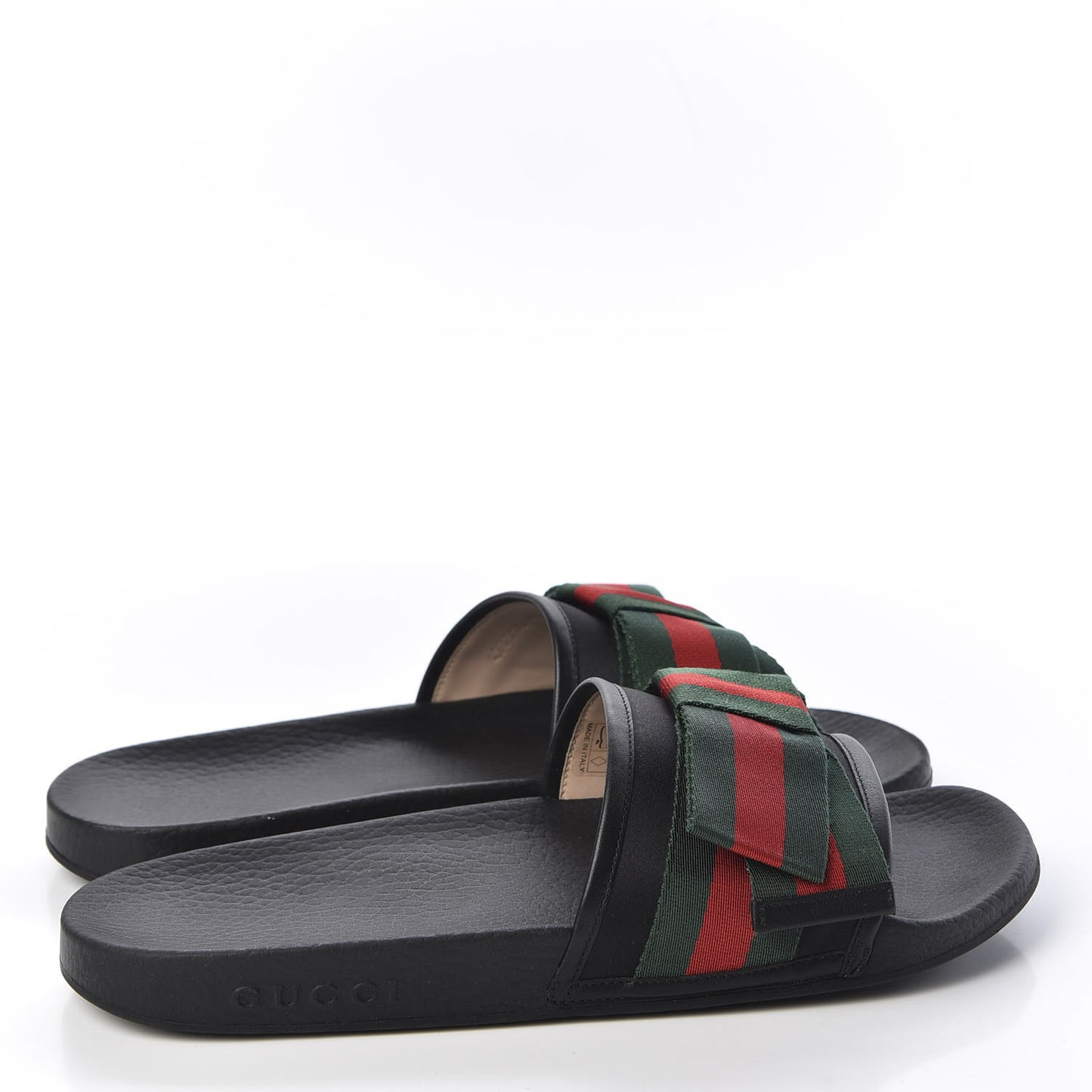 Satin Web Bow Slide Sandals 41 Black