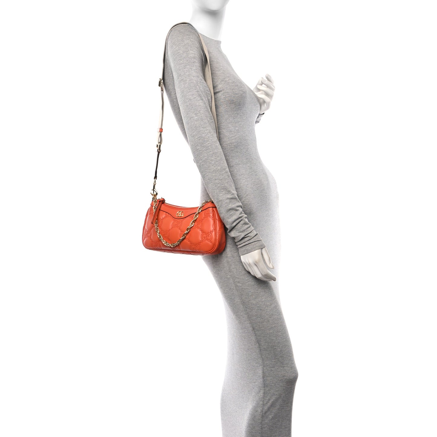 Calfskin GG Matelasse Chain Handbag Deep Orange Natural