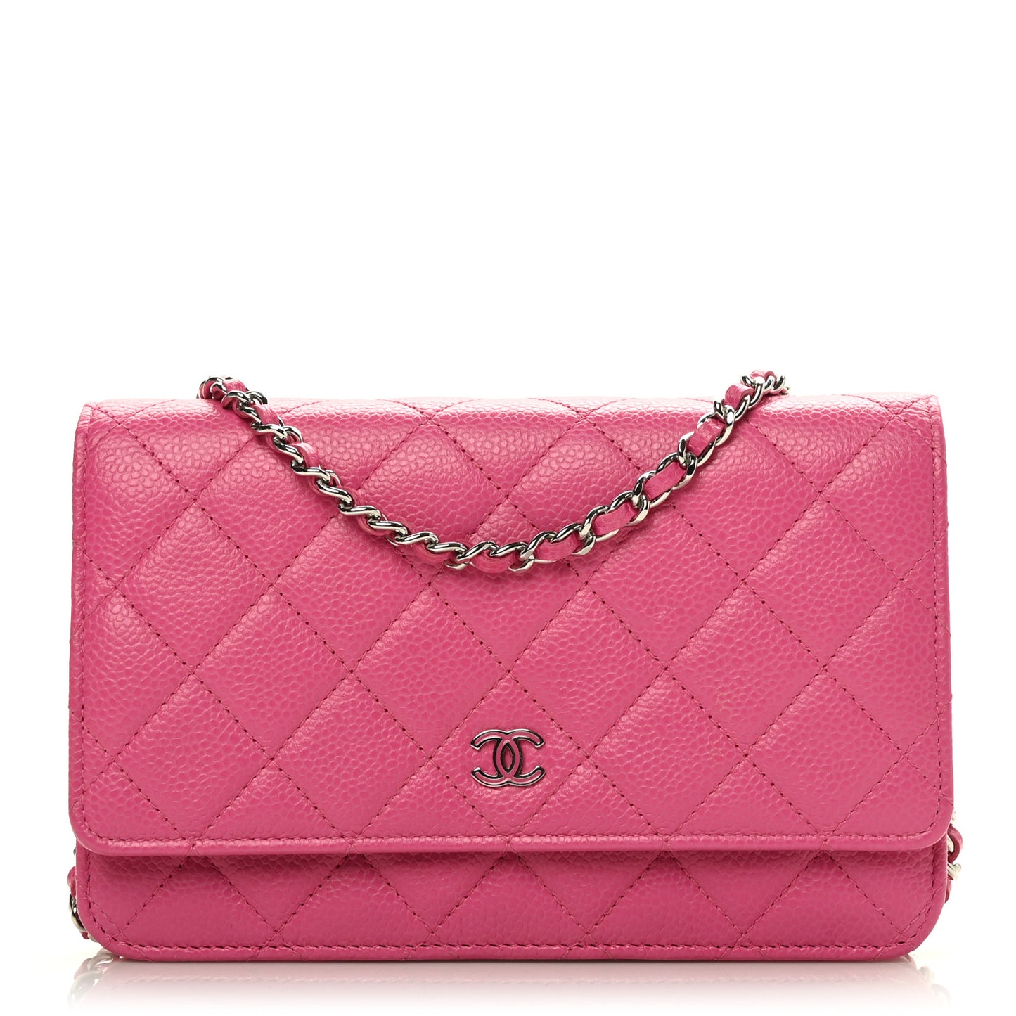 Caviar Quilted Wallet on Chain WOC Fuchsia