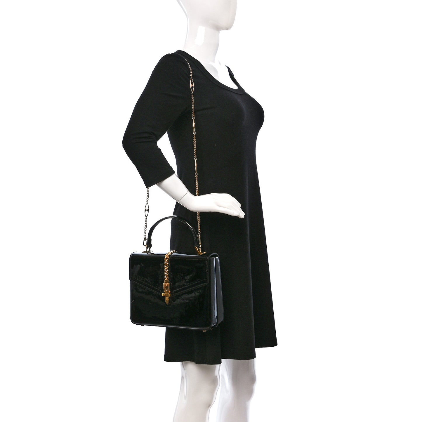 Mousse Top Patent Mini Sylvie 1969 Top Handle Bag Black