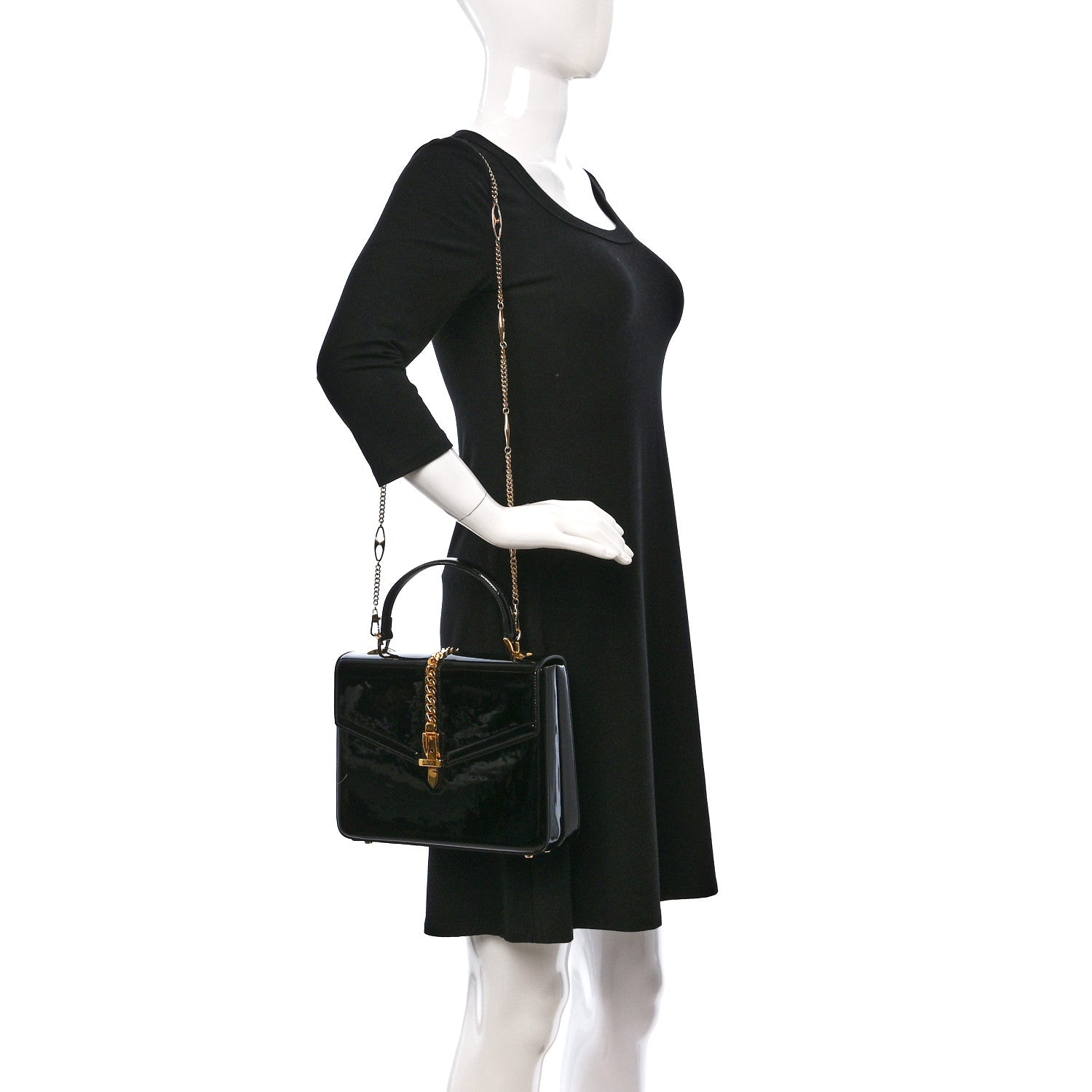 Gucci Mousse Top Patent Mini Sylvie 1969 Top Handle Bag Black 2 of 10