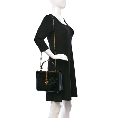 Gucci Mousse Top Patent Mini Sylvie 1969 Top Handle Bag Black 2 of 10
