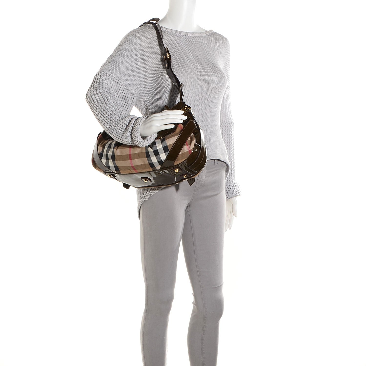 Burberry Patent House Check Margaret Bag Brown 2 of 10