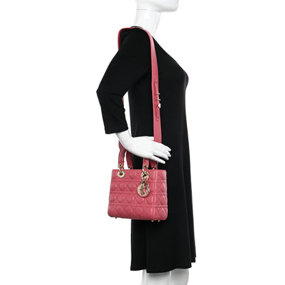 Christian Dior Lambskin Cannage Small My ABCDior Lady Dior Coral 2 of 10
