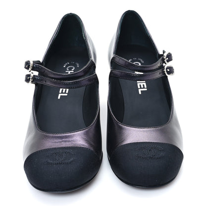 Chanel Iridescent Lambskin Grosgrain Pearl Mary Jane Pumps 38 Black 3 of 9