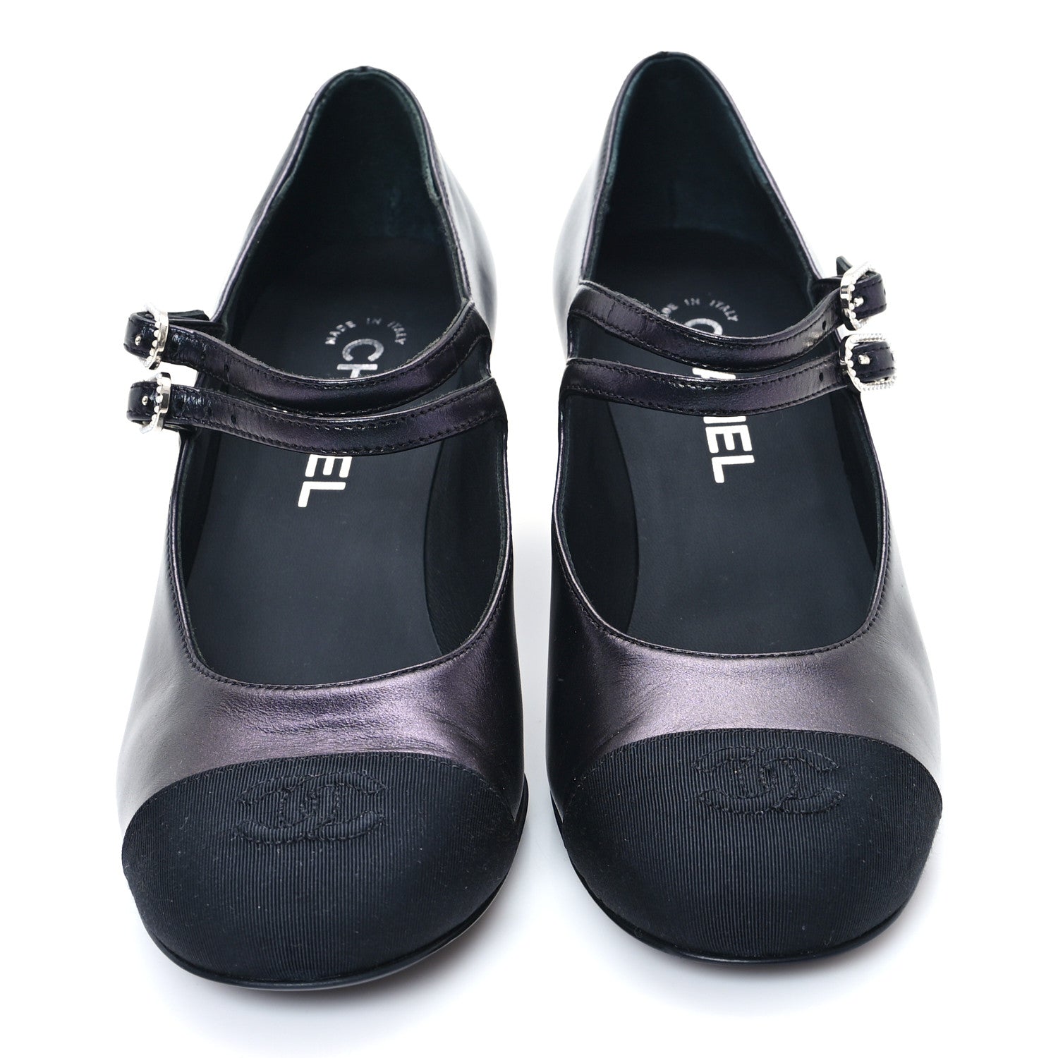 Chanel Iridescent Lambskin Grosgrain Pearl Mary Jane Pumps 38 Black 3 of 9