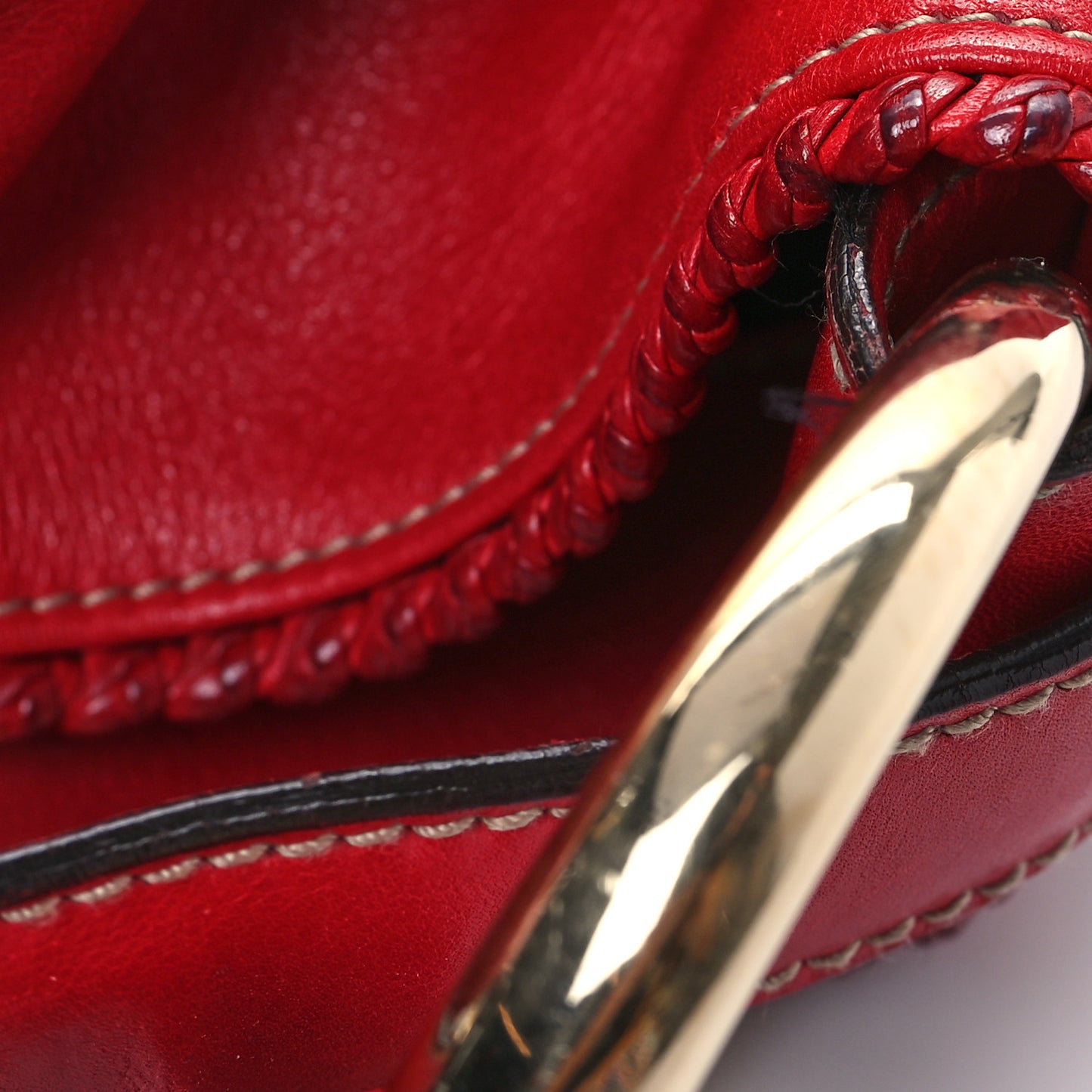 Calfskin Large Horsebit Chain Hobo Red
