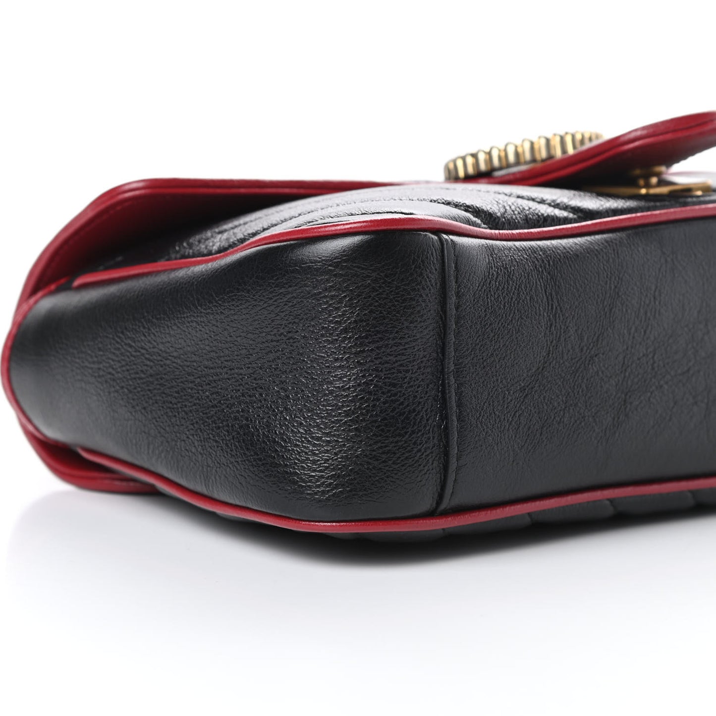 Vintage Effect Calfskin Matelasse Diagonal Small Torchon GG Marmont Shoulder Bag Black Romantic Cherry
