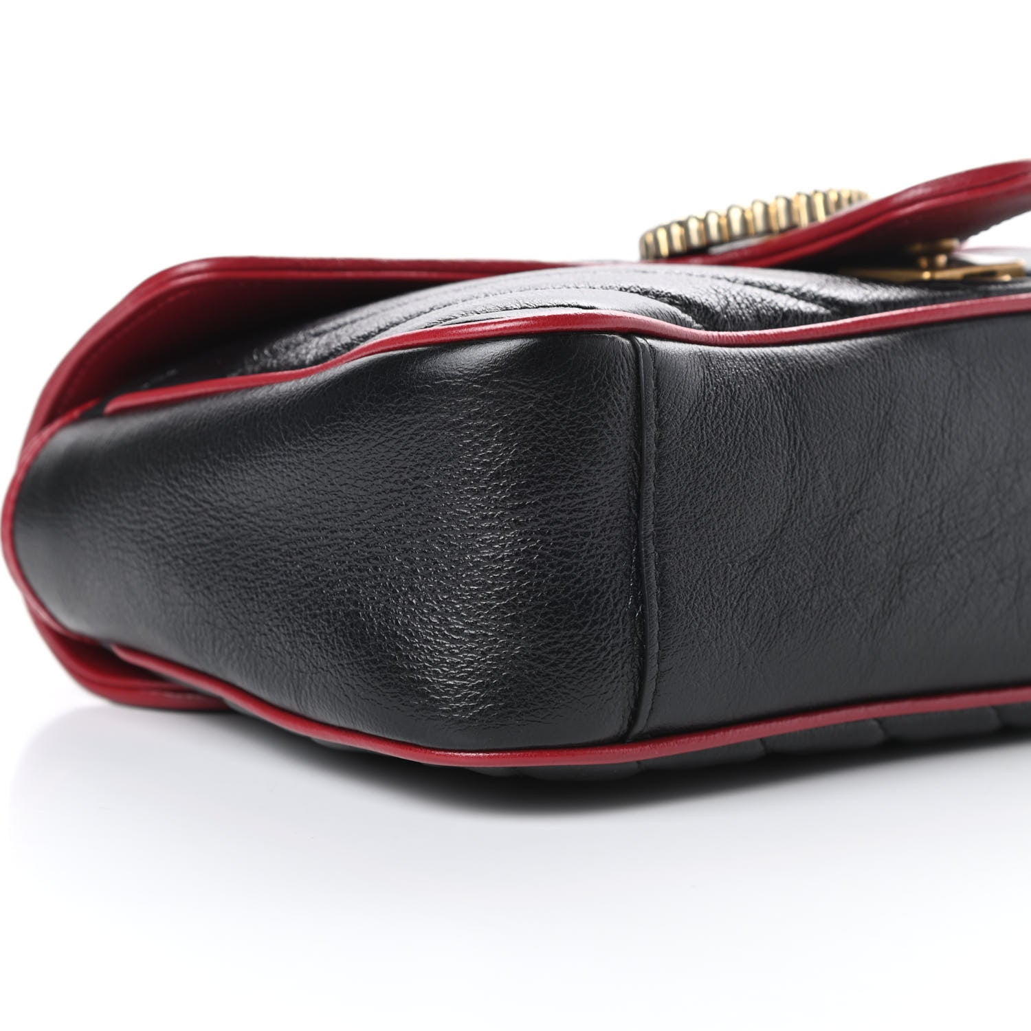 Gucci Vintage Effect Calfskin Matelasse Diagonal Small Torchon GG Marmont Shoulder Bag Black Romantic Cherry 9 of 10