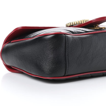 Gucci Vintage Effect Calfskin Matelasse Diagonal Small Torchon GG Marmont Shoulder Bag Black Romantic Cherry 9 of 10