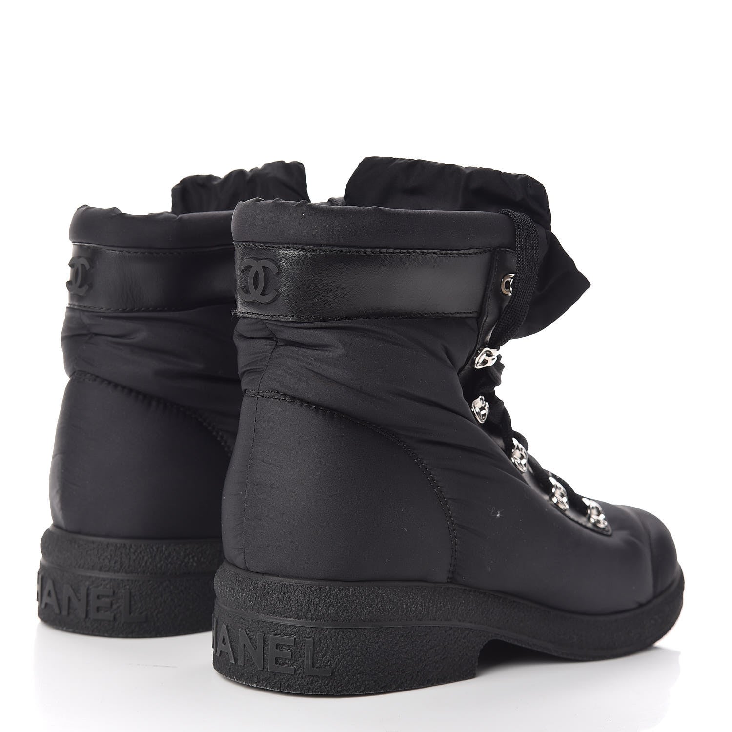 Chanel Nylon Calfskin Womens Coco Neige Short Boots 40 Black 4 of 10