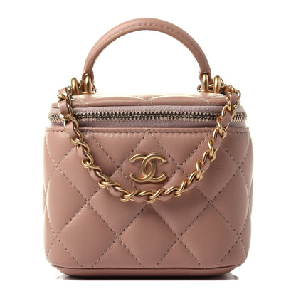 Chanel Lambskin Quilted Top Handle Mini Vanity Case With Chain Beige 1 of 4