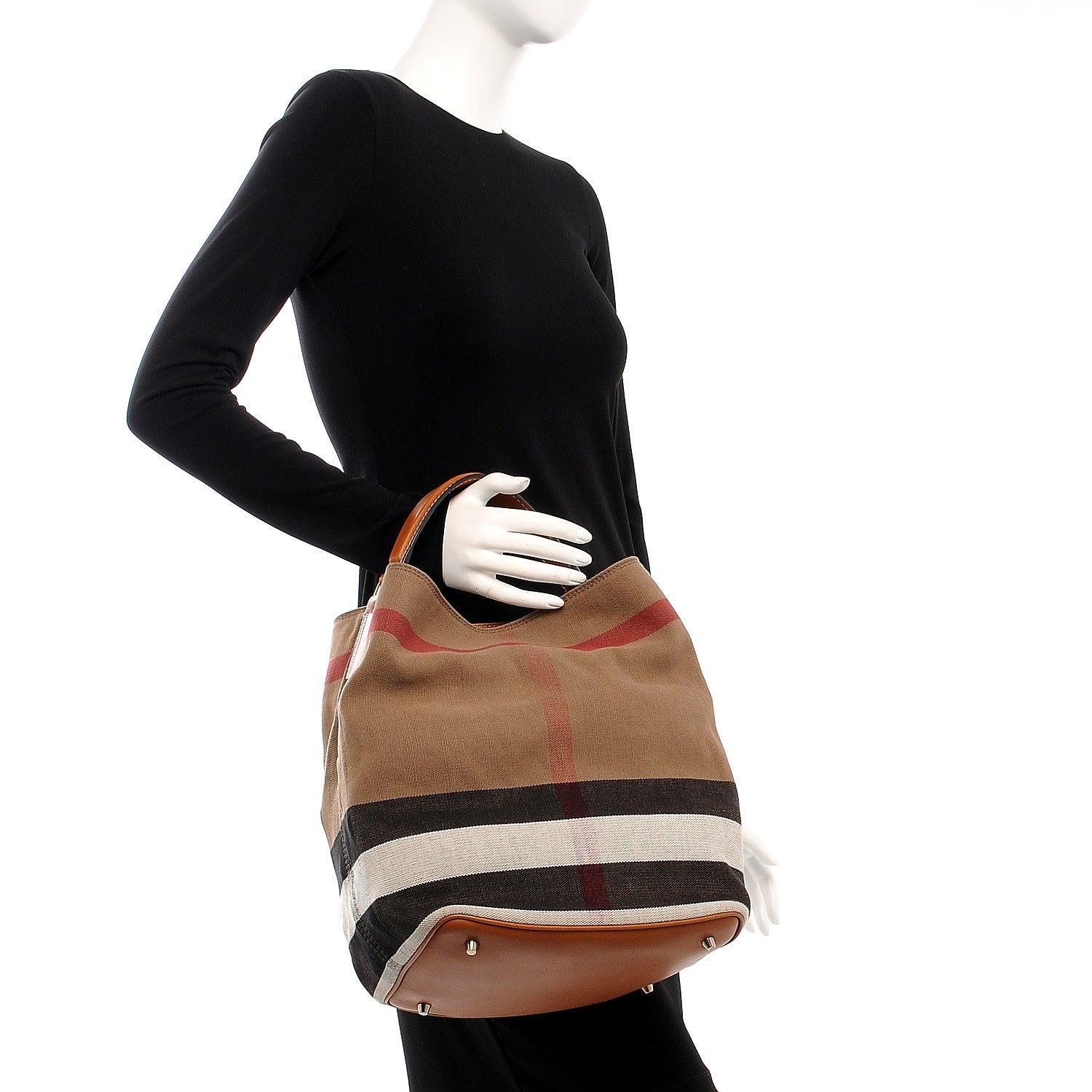 Burberry Canvas Mega Check Medium Ashby Hobo Saddle Brown 3 of 16