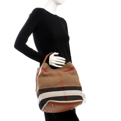 Burberry Canvas Mega Check Medium Ashby Hobo Saddle Brown 3 of 16