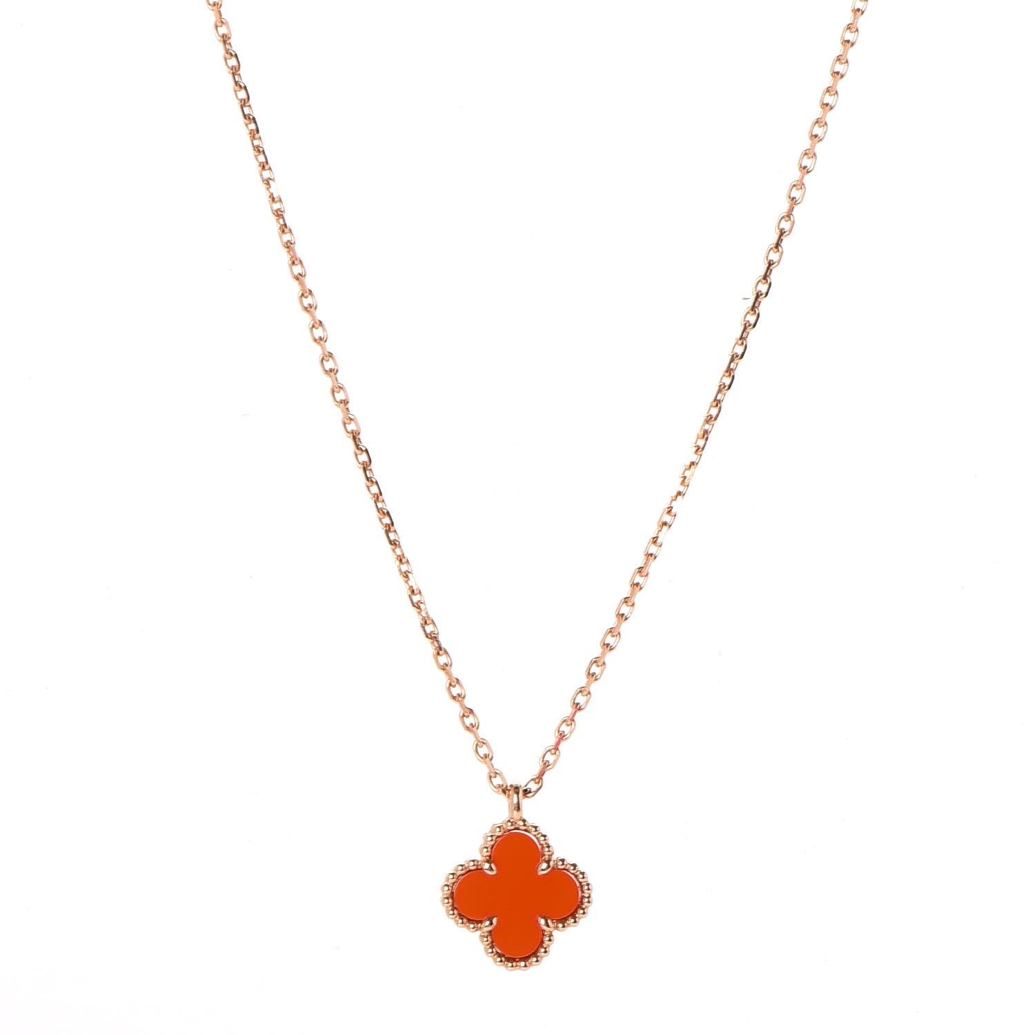 Van Cleef & Arpels 18K Rose Gold Carnelian Sweet Alhambra Pendant Necklace 4 of 6