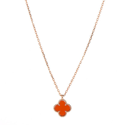 Van Cleef & Arpels 18K Rose Gold Carnelian Sweet Alhambra Pendant Necklace 4 of 6