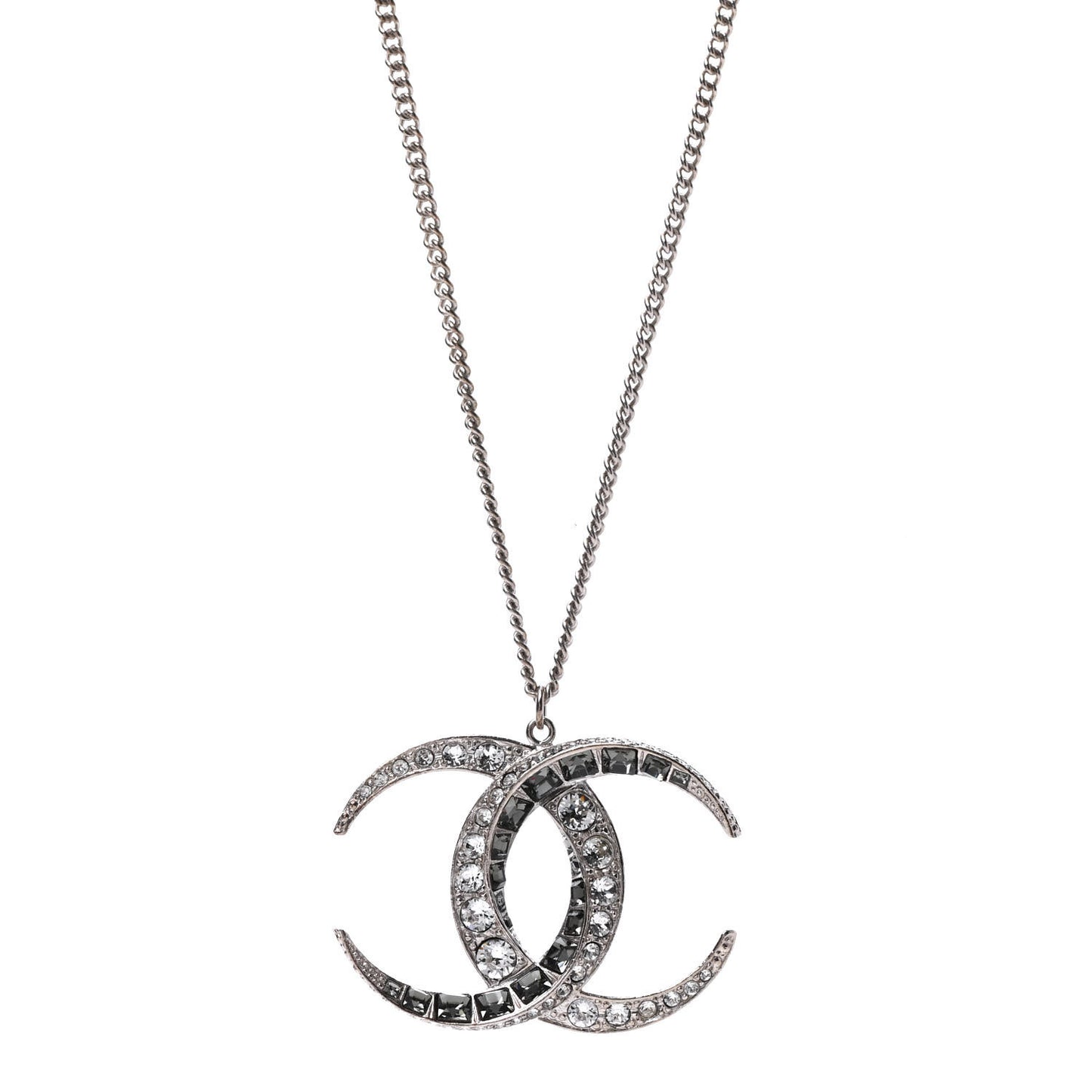 Baguette Crystal Moon CC Necklace Silver