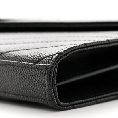 Saint Laurent Grain De Poudre Matelasse Chevron Monogram Monochrome Chain Wallet Black 11 of 11