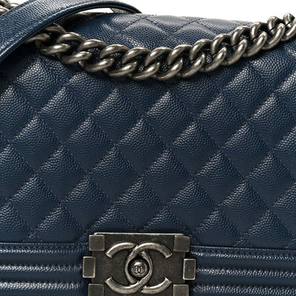 Chanel Caviar Quilted Medium Boy Flap Dark Navy Blue 8 of 10