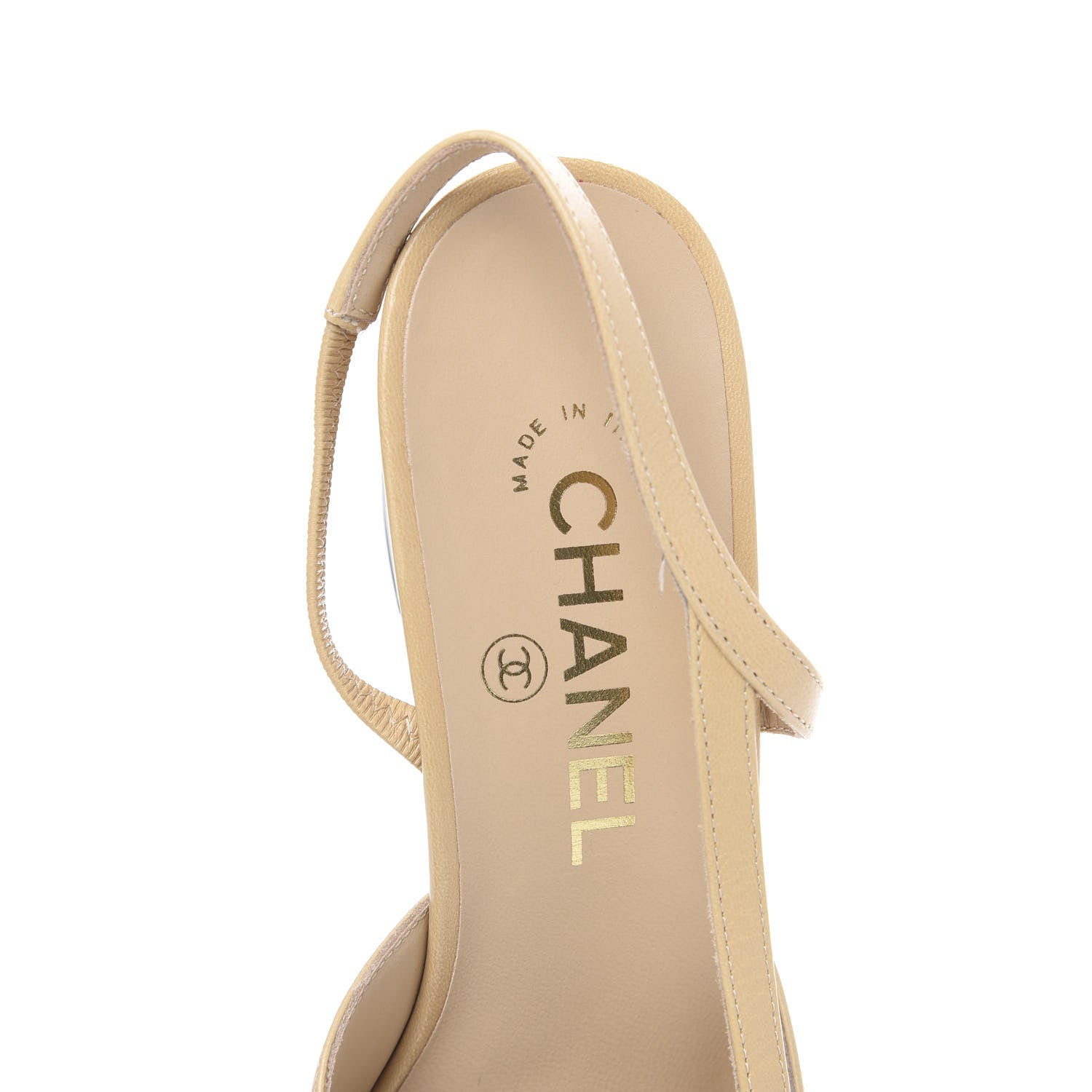 Chanel Goatskin Grosgrain Cap Toe CC Slingback Pumps 37.5 Beige Black 6 of 9