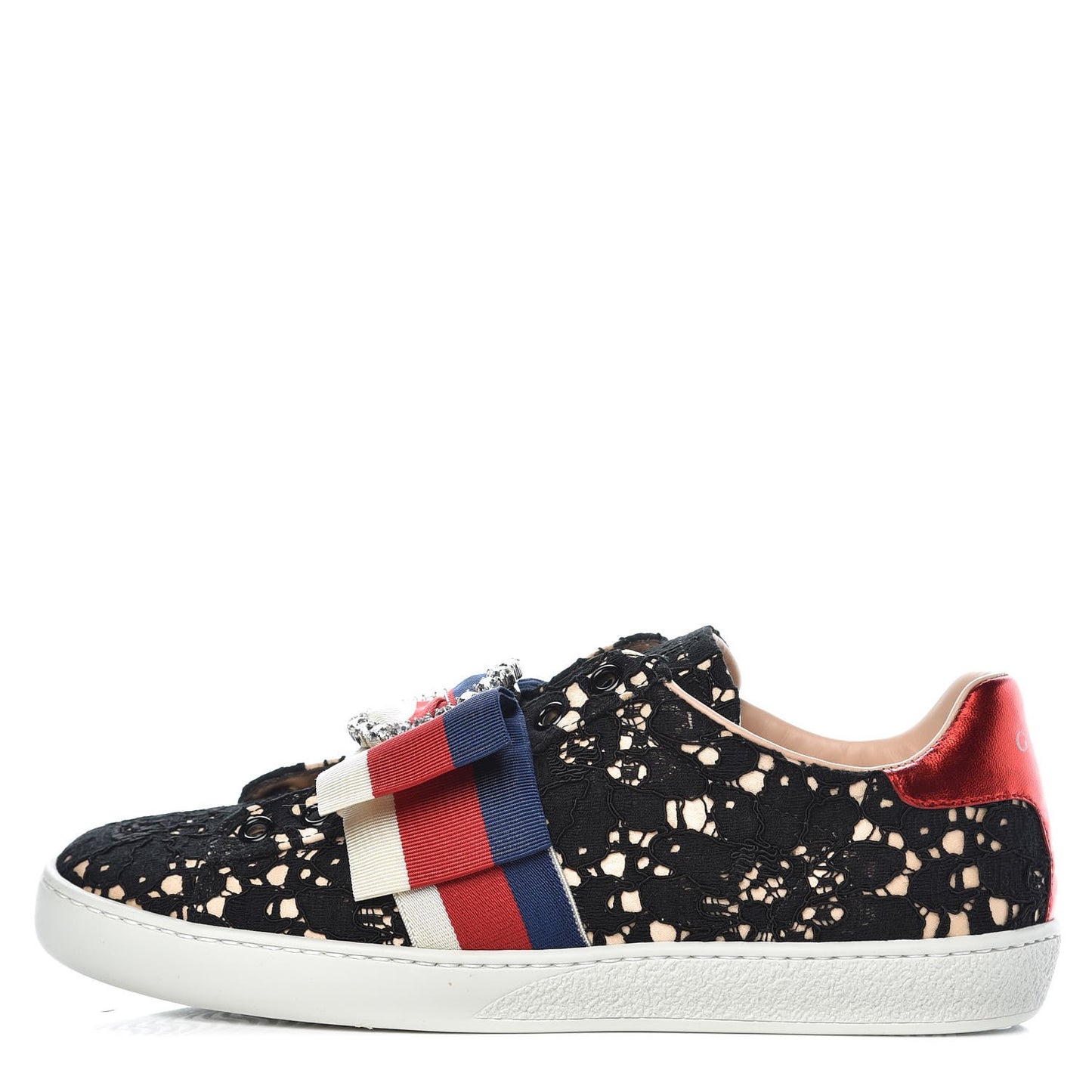 Lace Crystal Sylvie Web Flower Leaf Womens Ace Sneakers 37 Black Tan Beige