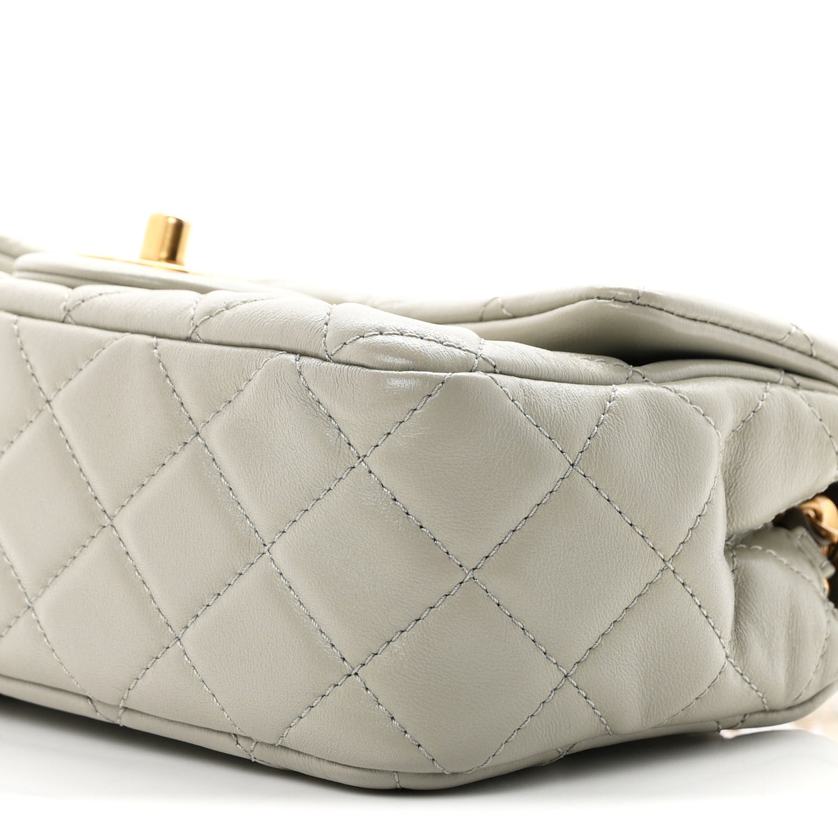 Lambskin Quilted Mini Rectangular Pearl Crush Flap Grey