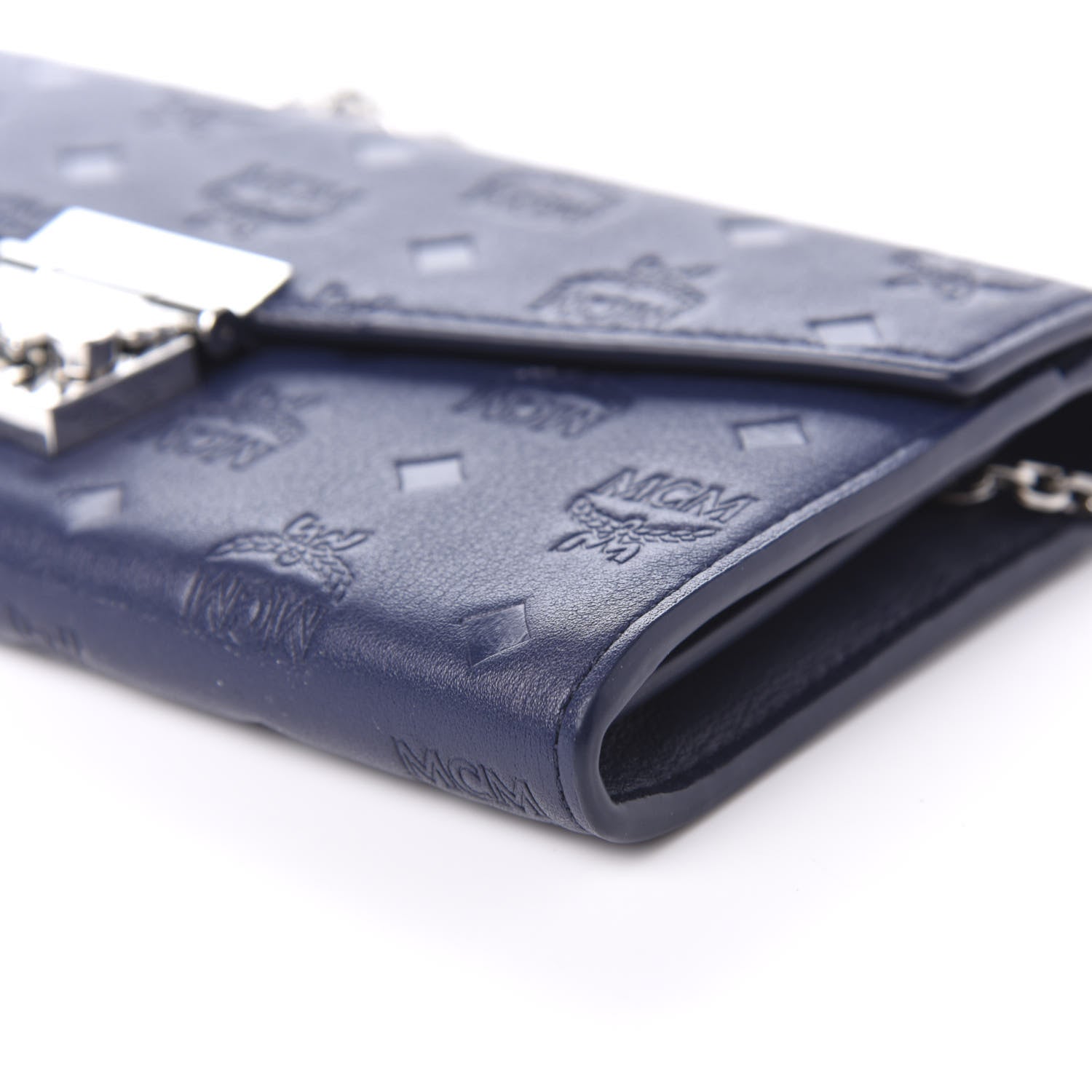MCM Calfskin Ottomar Large Patricia Wallet On Chain Navy Blue 7 of 9