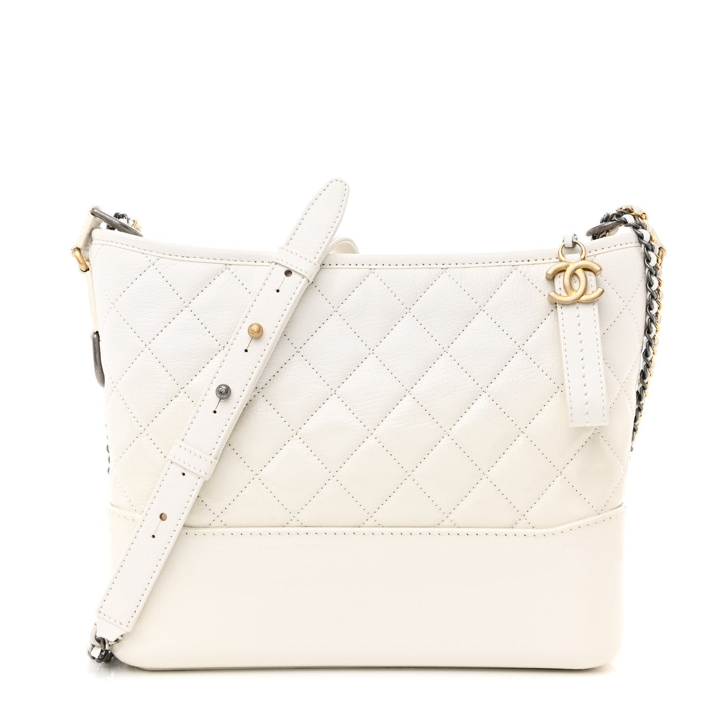 Patent Goatskin Quilted Medium Gabrielle Hobo White