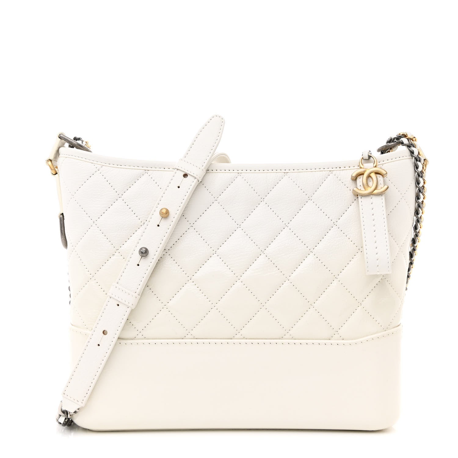 Chanel Patent Goatskin Quilted Medium Gabrielle Hobo White 1 of 18
