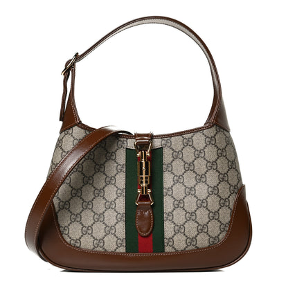 Gucci GG Supreme Monogram Azalea Calfskin Web Small Jackie 1961 Hobo Beige Ebony Brown Sugar 1 of 13