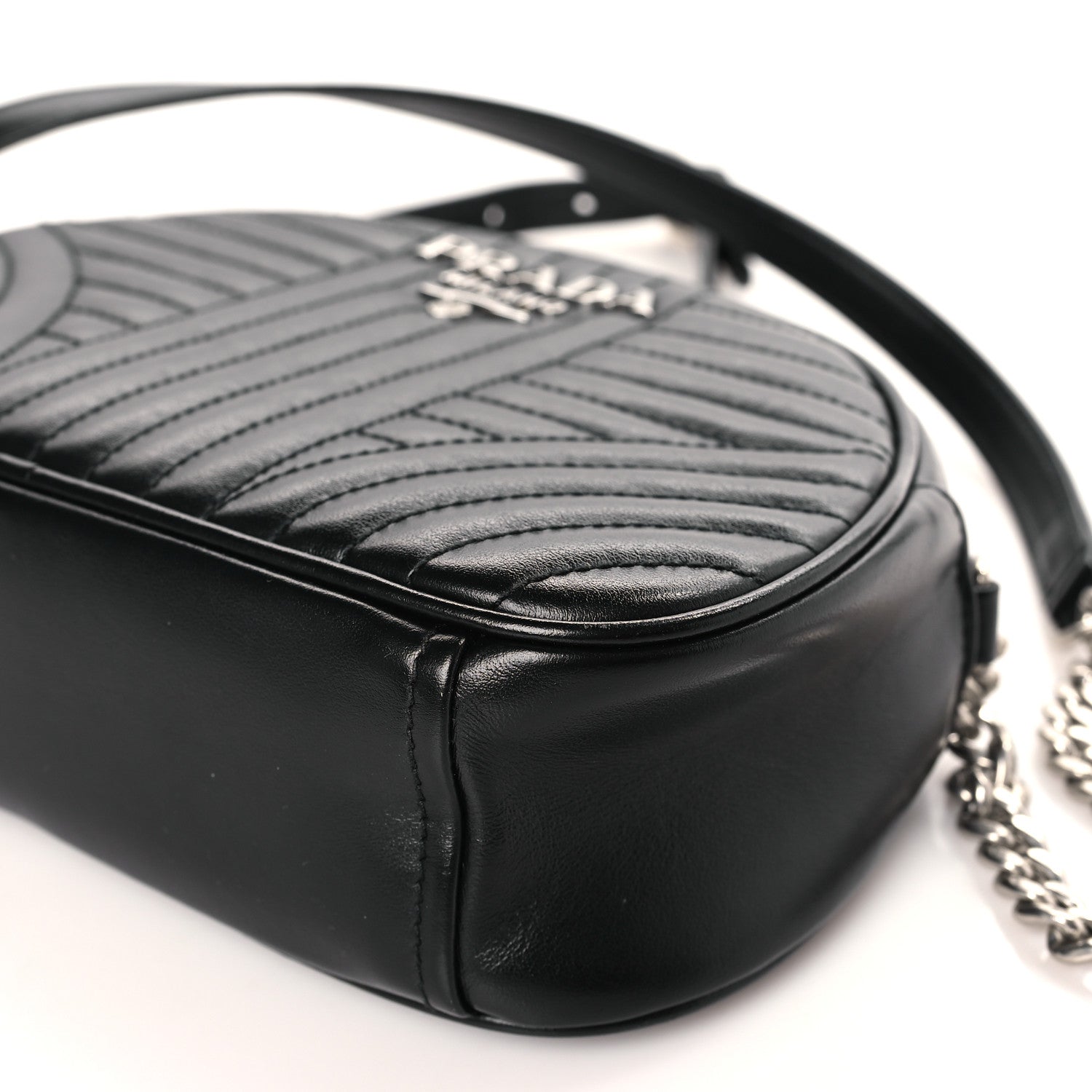 Prada Soft Calfskin Impunture Diagramme Dome Crossbody Bag Black 8 of 8