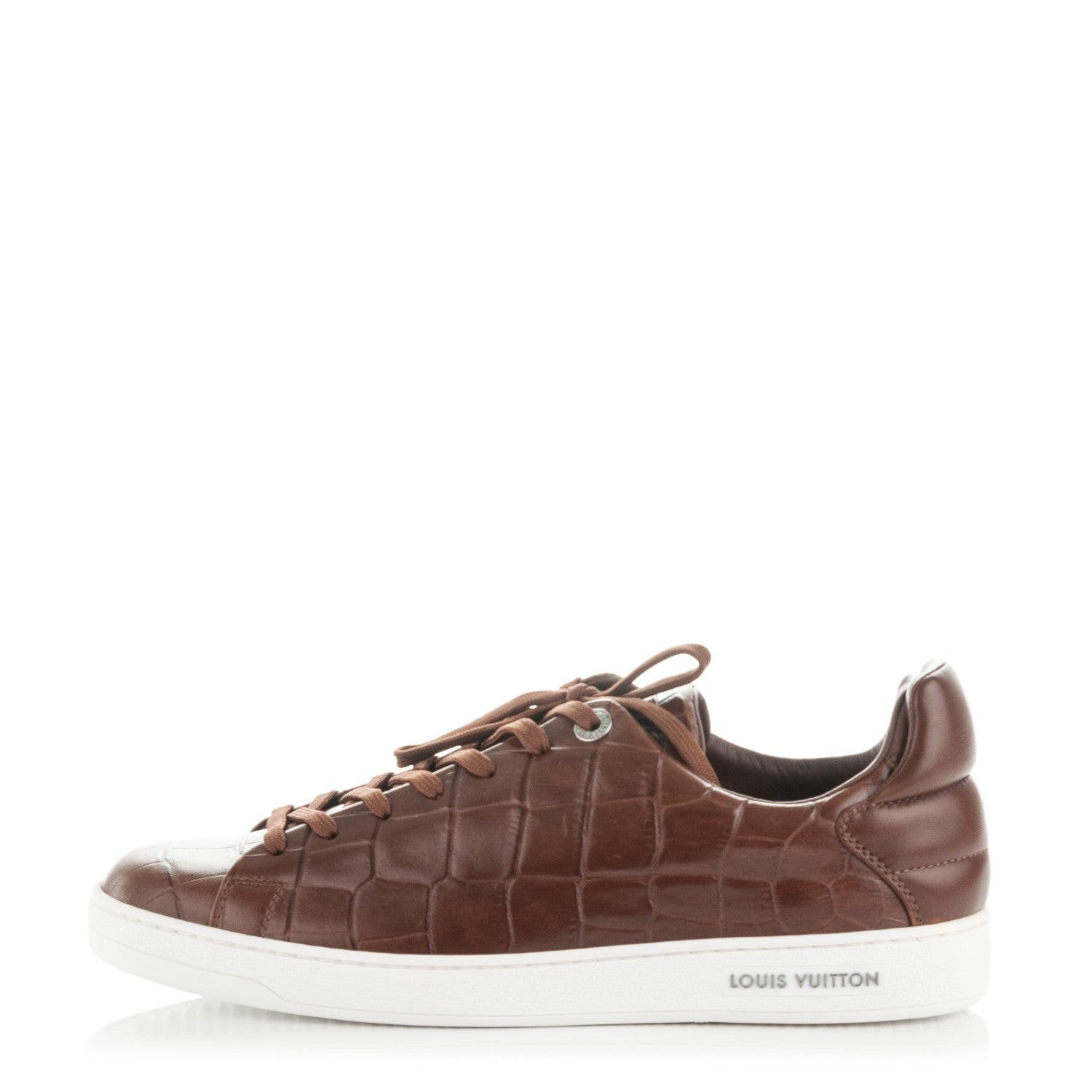 Louis Vuitton Calfskin Crocodile Embossed Frontrow Sneakers 7.5 Brown 1 of 8