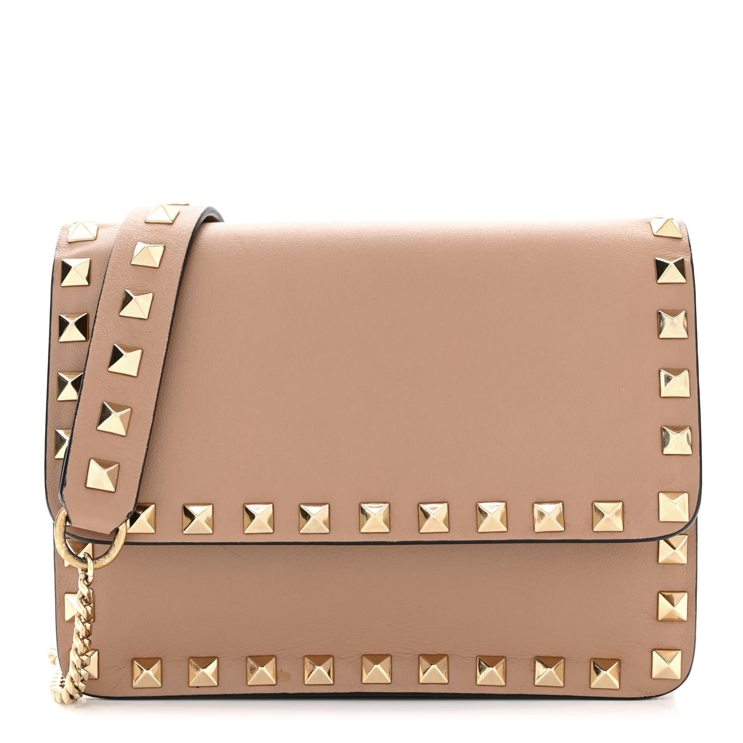 Vitello Rockstud Chain Flap Crossbody Bag Poudre
