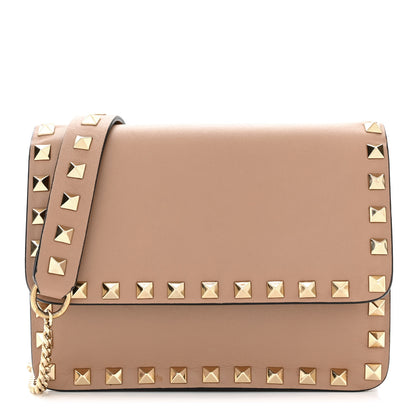 Valentino Garavani Vitello Rockstud Chain Flap Crossbody Bag Poudre 1 of 10