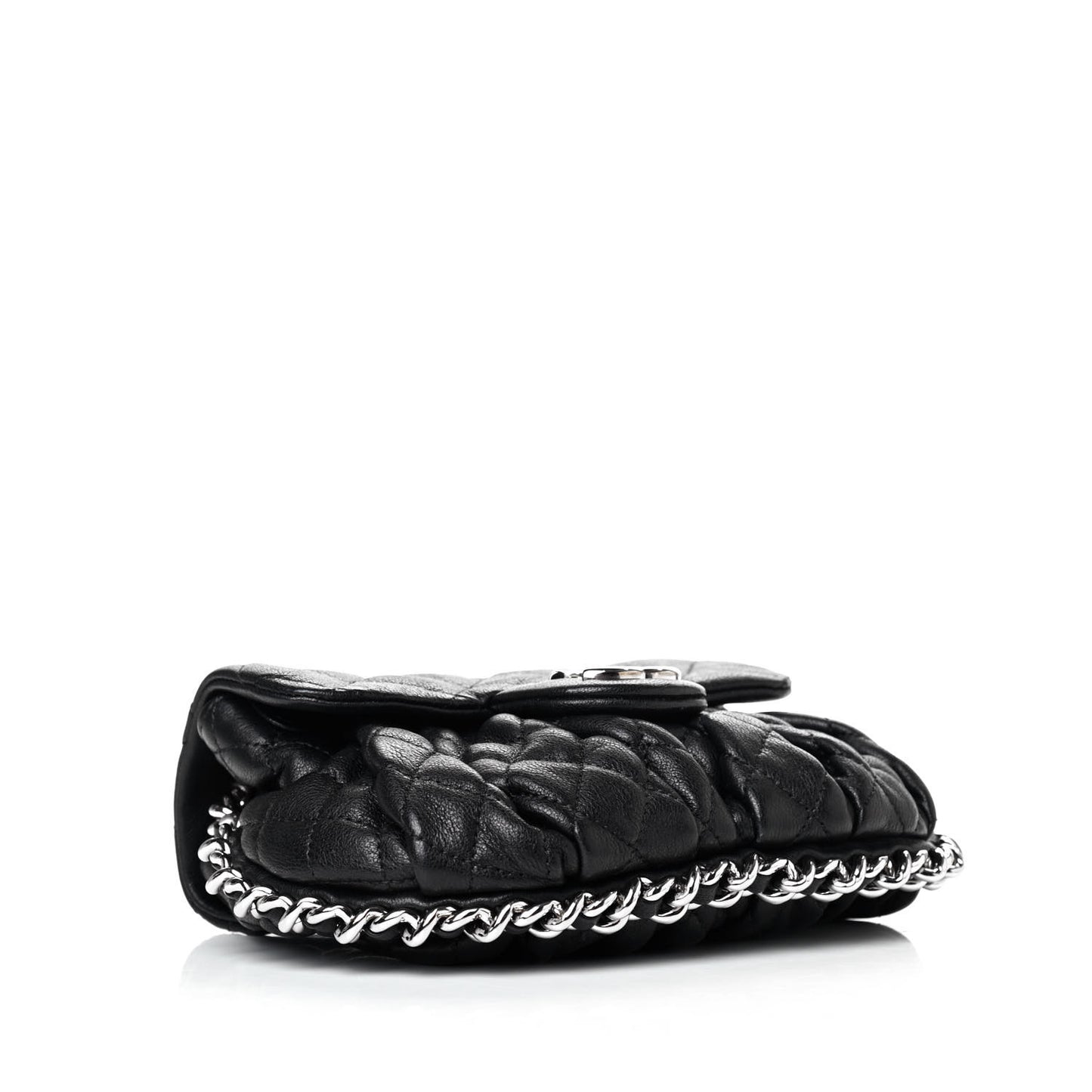 Washed Lambskin Quilted Mini Chain Around Flap Black
