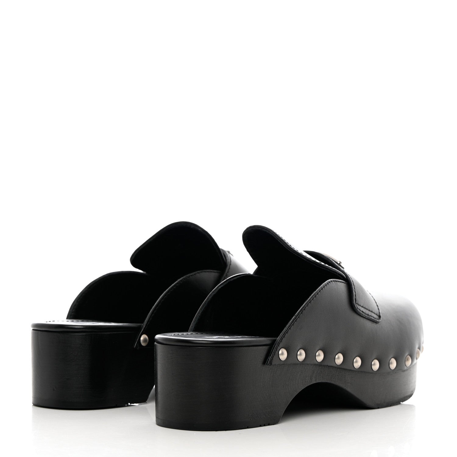 Prada Natural Calfskin Metal Triangle Logo 45mm Clogs 39 Black 4 of 11