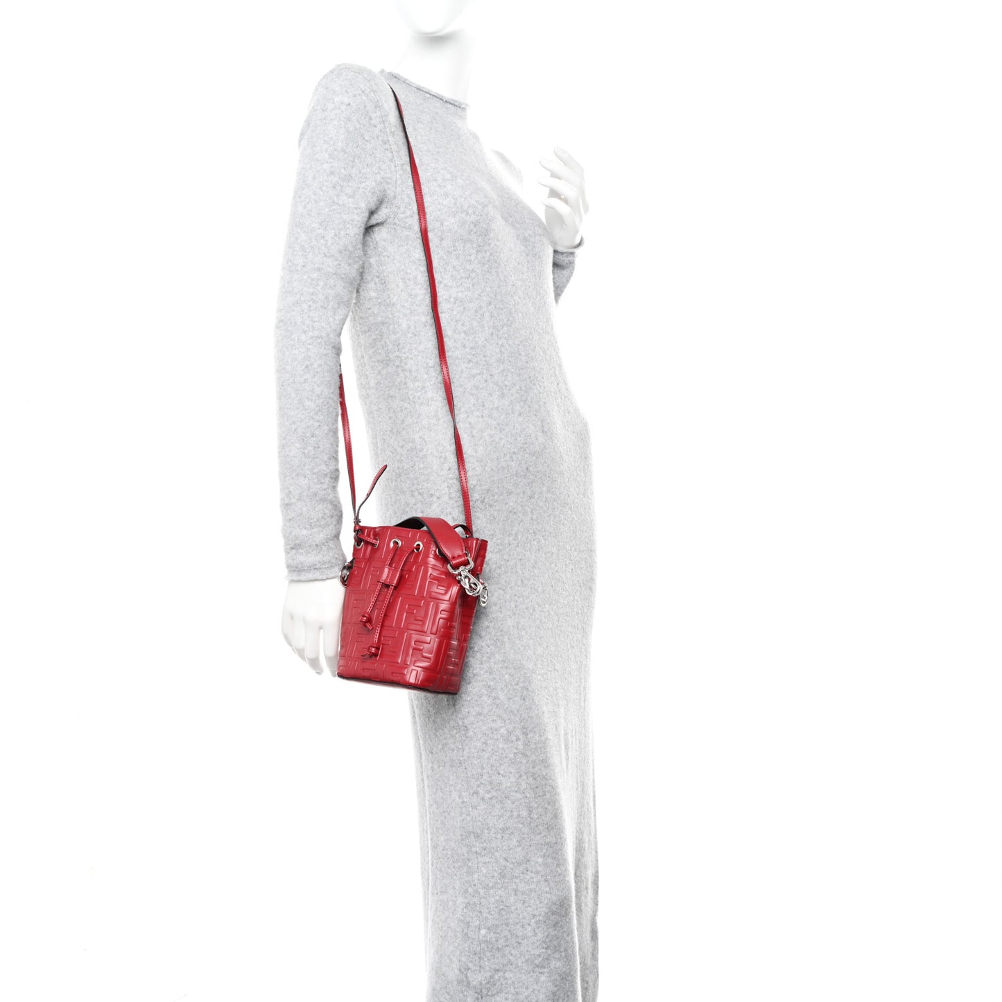 Vitello Liberty F is Fendi FF 1974 Embossed Mini Mon Tresor Bucket Bag Fragola