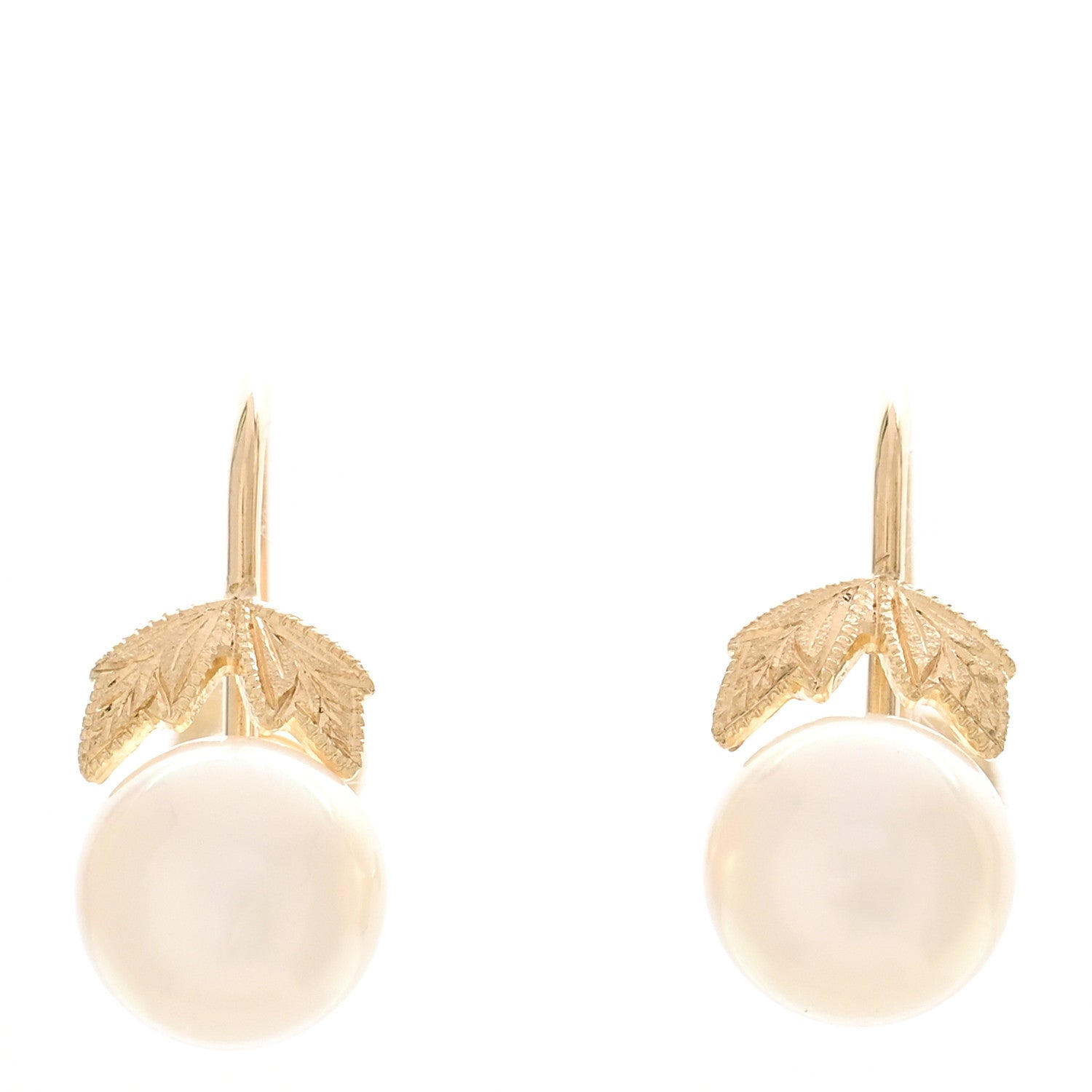 Mikimoto 18K Yellow Gold Akoya Cultured Pearl 6.5-7mm Leaf Screw-Back Earrings 1 of 4